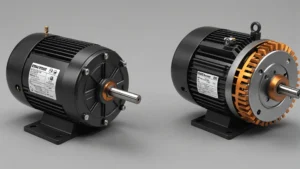 Comparison of AC and DC motors with labeled components and applications