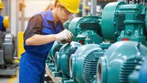 Technician selecting industrial motor