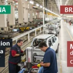 Infographic comparing electric motor production in China and Brazil