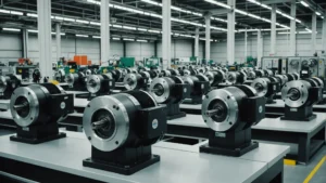 Industrial motors displayed with company logos