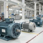A display of high-efficiency electric motors in an industrial setting