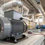 Close-up of a modern induction motor in an HVAC system