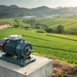 Induction motor on a concrete platform in a rural setting
