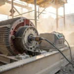 Close-up of a large induction motor within a rock crusher