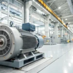 Photorealistic image of a low-noise induction motor in a factory setting