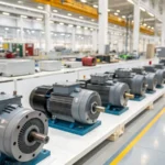 A display of induction motors in a manufacturing facility