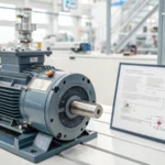 High-resolution image of a modern industrial pump induction motor with detailed labels
