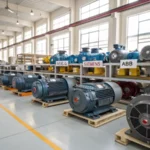 Bright industrial warehouse filled with induction motors