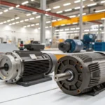 A variety of induction motors in an industrial workshop setting