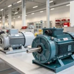 Industrial showroom with induction motors on display