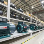 Interior of a modern industrial warehouse showcasing induction motors