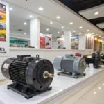 A modern showroom displaying sleek induction motors.