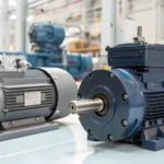 Illustration of a synchronous motor and an induction motor in an industrial setting.