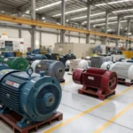 A spacious warehouse filled with induction motors