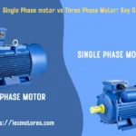 A comparison image showing a three phase motor and a single phase motor with text highlighting the differences.