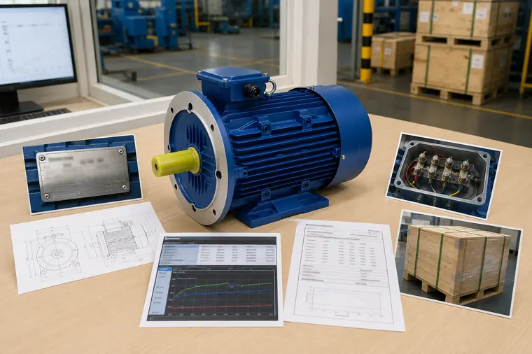 Dongchun electric motor quotation proof pack with nameplate test photos VFD data and export packing